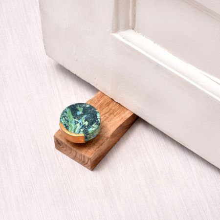 Green Stone Wooden Door Stopper